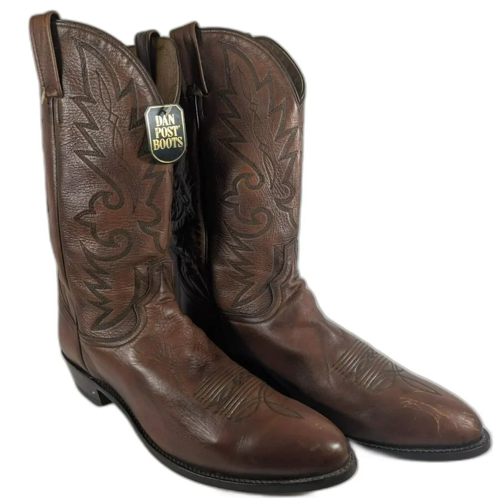 Dan Post Cowboy Boots Men’s 14D Brown Cowhide Leather Western Pointed Toe